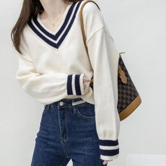 College-Strickpullover mit Zopfmuster - Schwarz