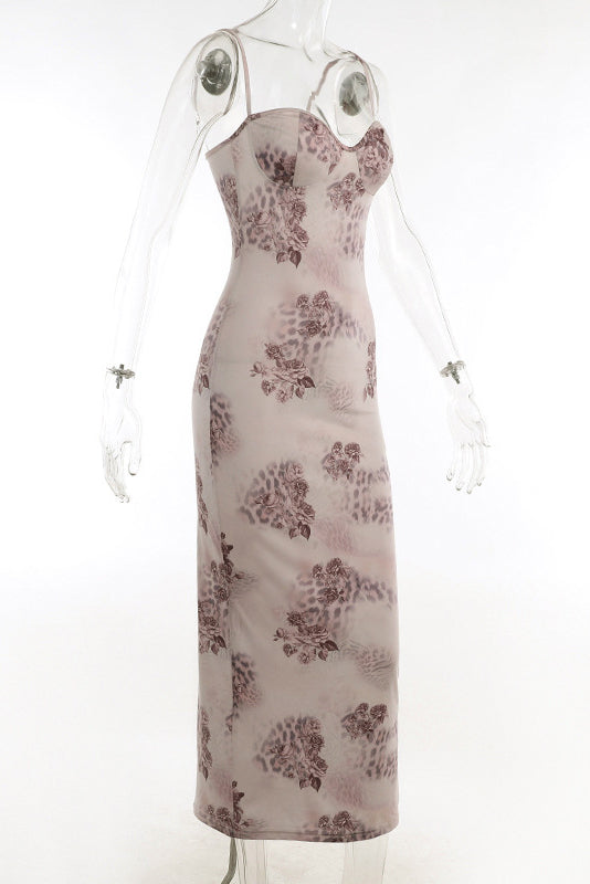 Ärmelloses Maxikleid mit Print und Spitze im Sweetheart-Stil - Blumen
