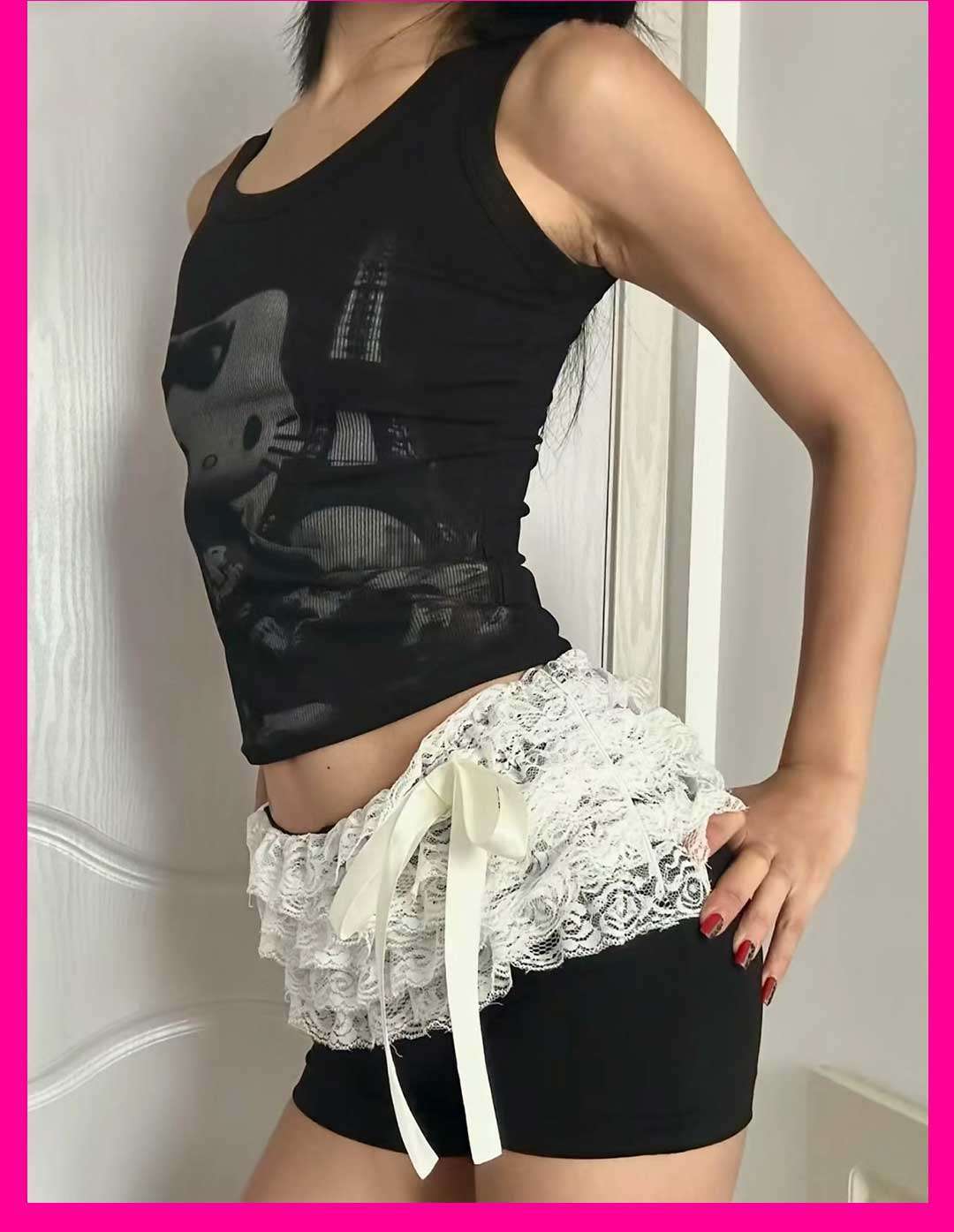 Lexie – Tanktop mit Katzenmotiv in Kontrastfarbe