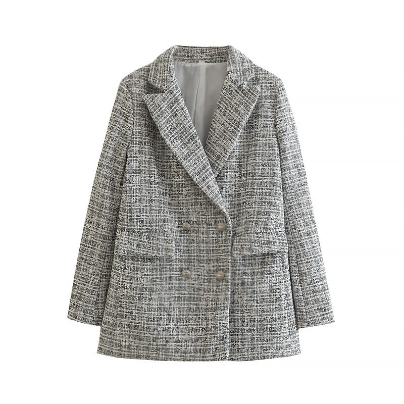 Tweed Blazer Vintage Zweireihiger Mantel