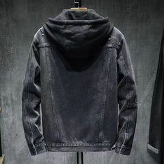 Jeansjacke mit Kapuze und Patchwork-Print