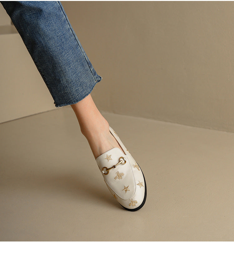 Klassische Leder-Loafer mit Bienen- und Stern-Motiv
