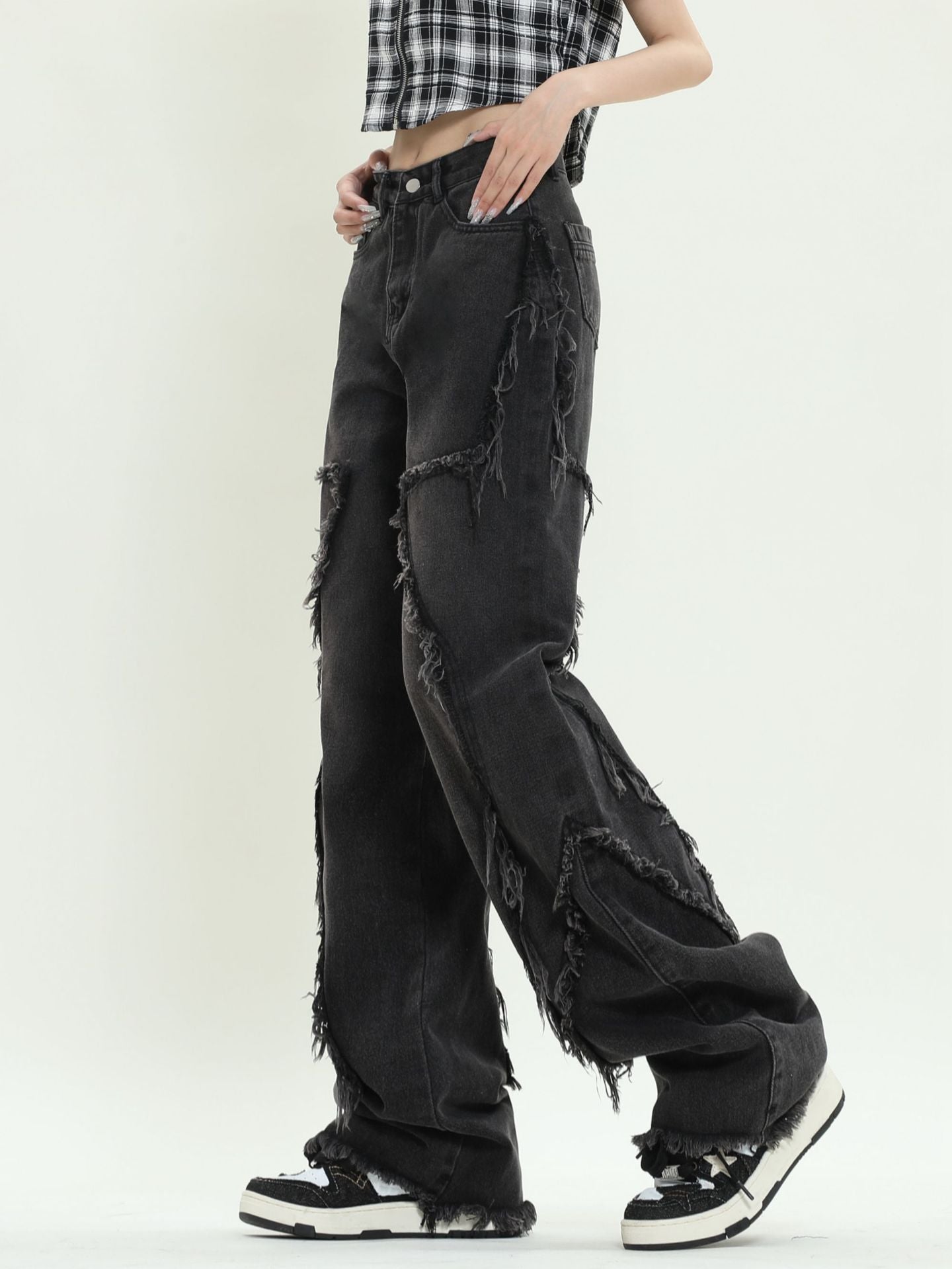 Lockere, schmale Freizeithose mit Batikmuster