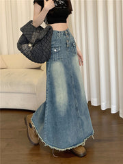 Langer Jeansrock im Vintage-Look