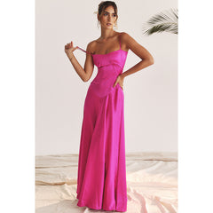 Vestido largo negro con cordones Anabella - Rojo rosa