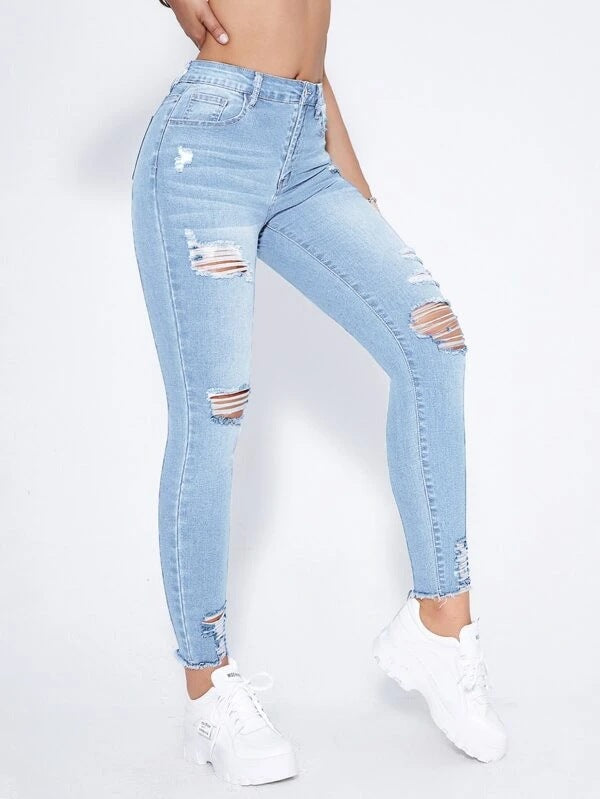 „Something About You“-Knöcheljeans – Hellblaue Waschung