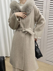 Frederica Pocketed Faux Fur Collar Coat