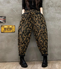 Stilvolle Schwarze Cinched Print Lose Jeanshose Hose Winter