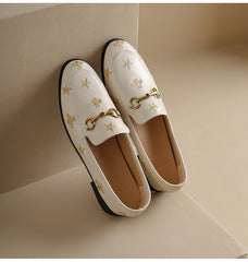 Klassische Leder-Loafer mit Bienen- und Stern-Motiv