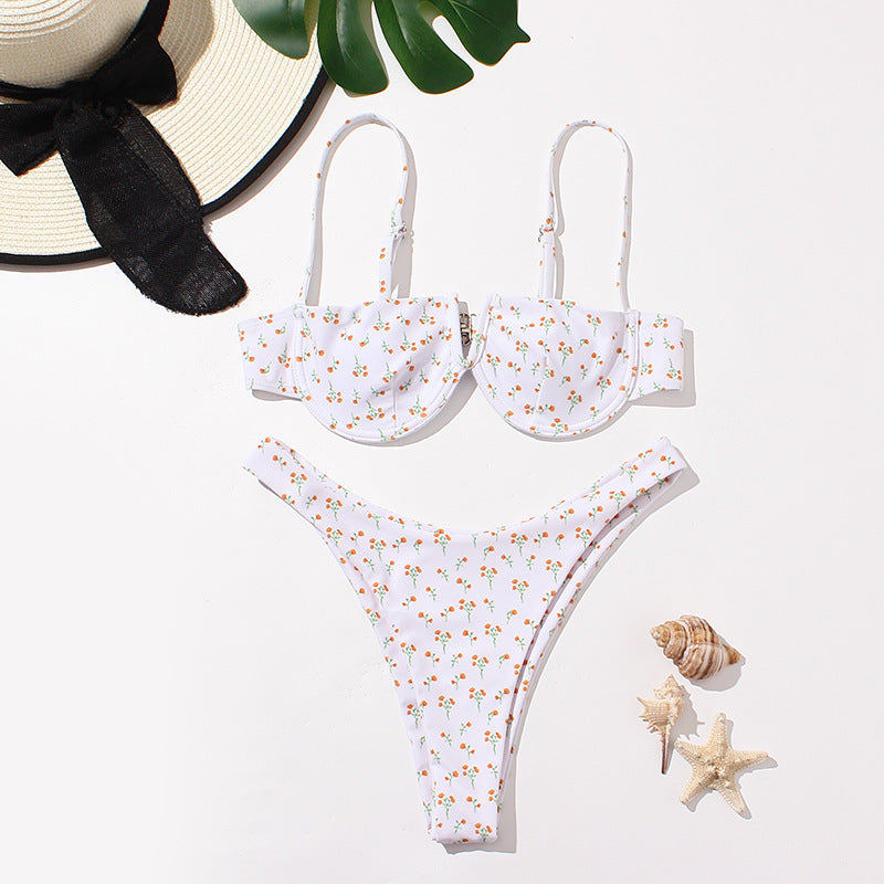 Ivory Floral Print Balconette Underwire Bikini Top