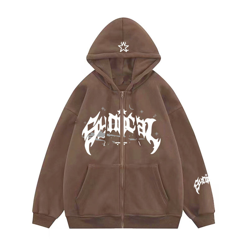 Oversize-Kapuzenpullover mit Reißverschluss und Stern-Logo im Used-Look