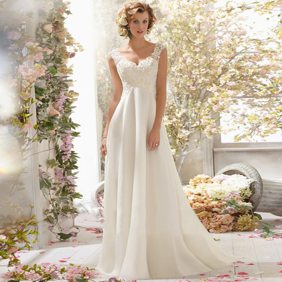 Romantisches, charmantes V-Ausschnitt-Spitzennetz-Hochzeits-/Abendkleid