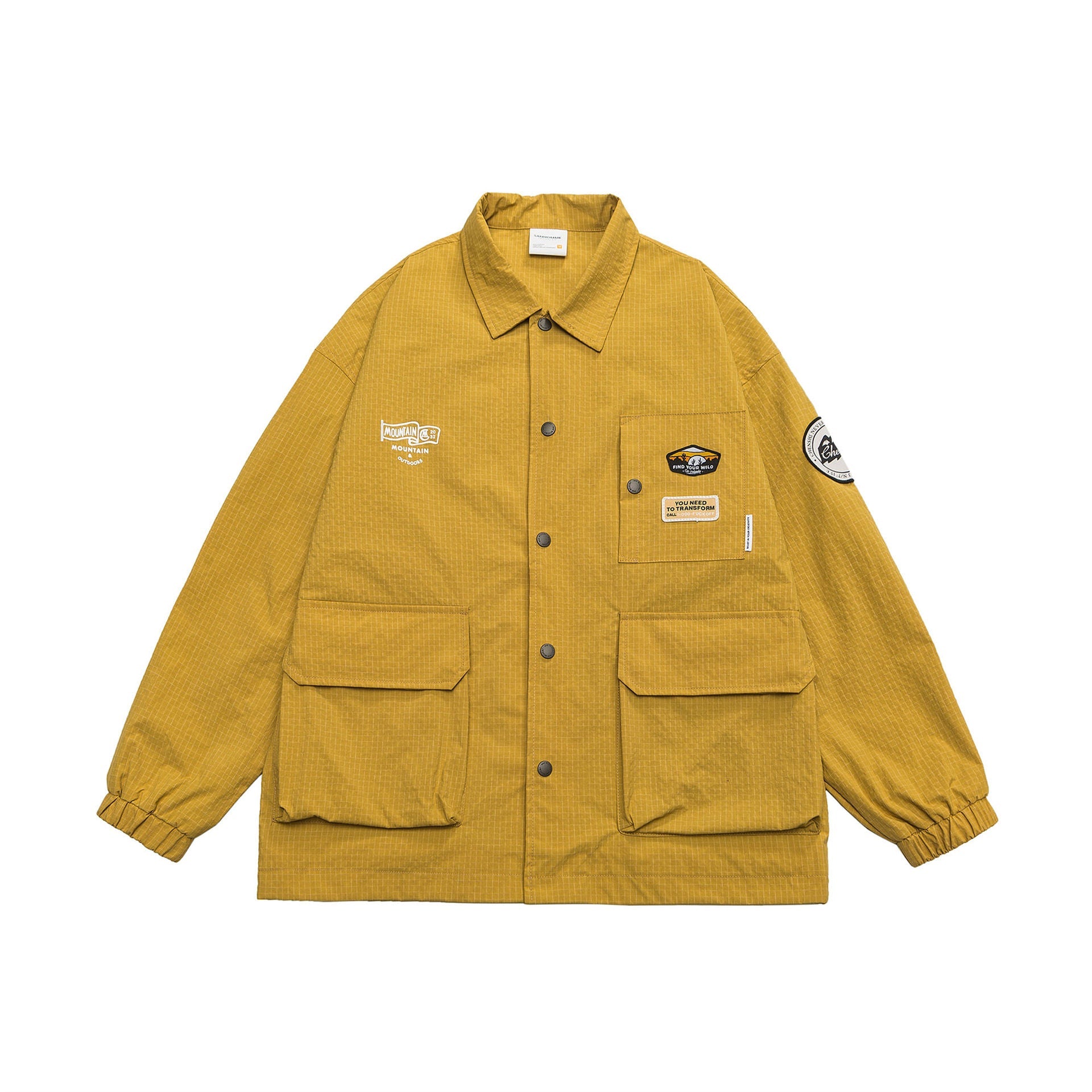Striped denim jacket with patches