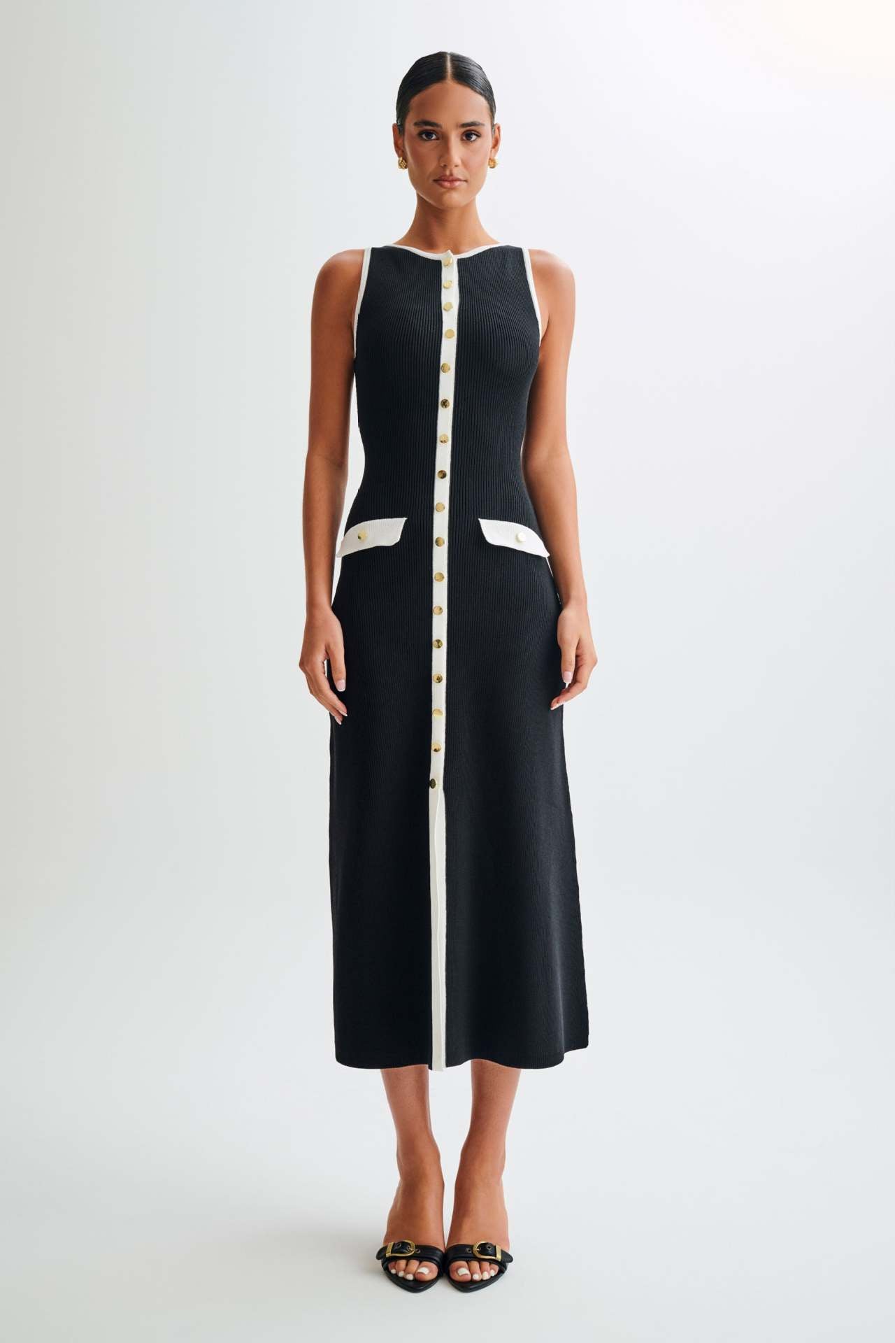 Elaine – Geripptes Midikleid mit Knopfleiste und Bindeband