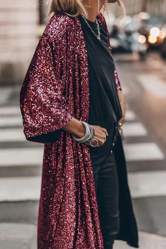 Party-Cardigan mit Pailletten und Dreiviertelärmeln