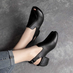Tacones elásticos con punta abierta y tacón romano grueso para mujer