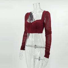 Fern Puff – Langärmliges Korsett-Oberteil mit Rüschen