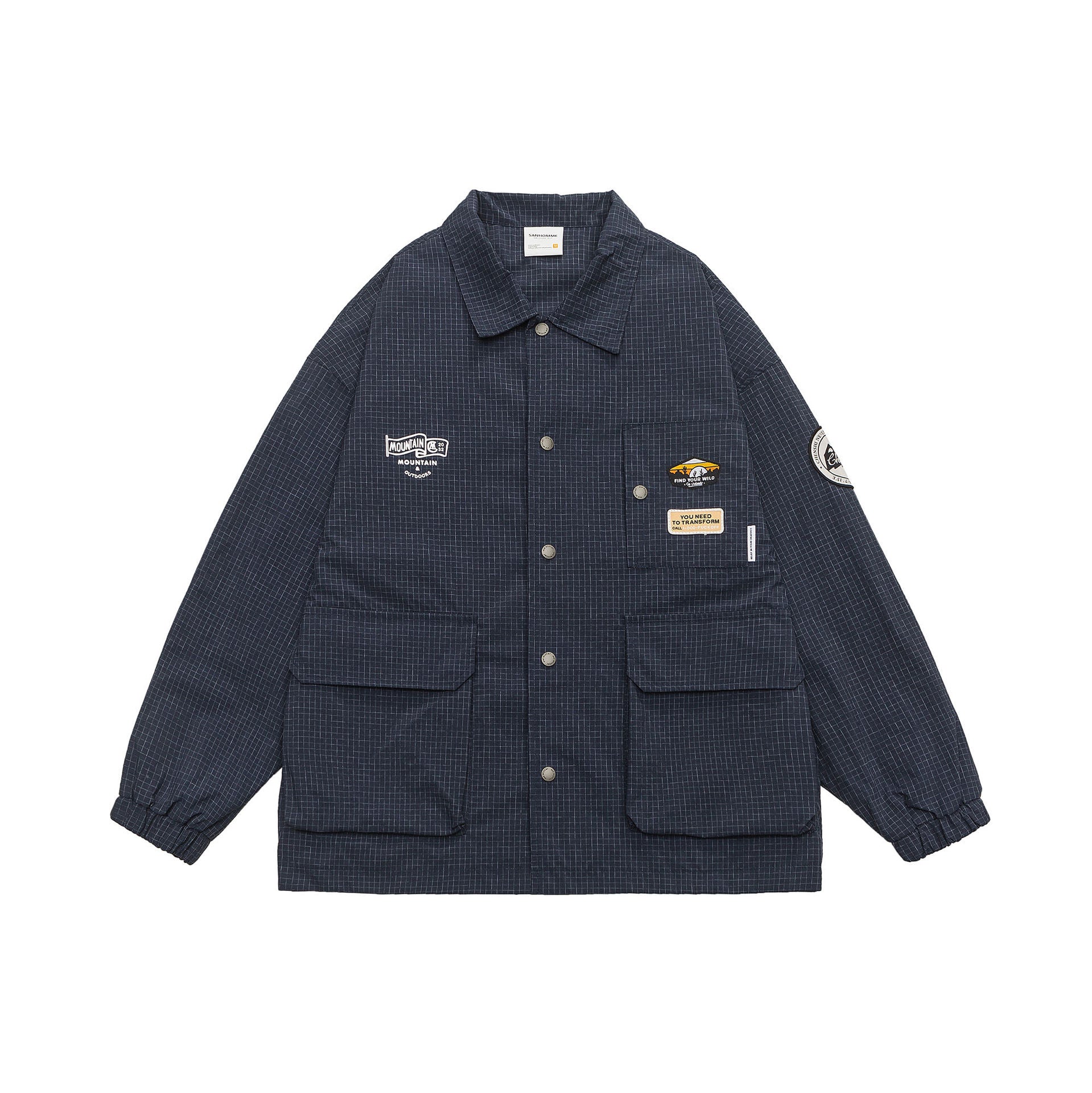 Striped denim jacket with patches