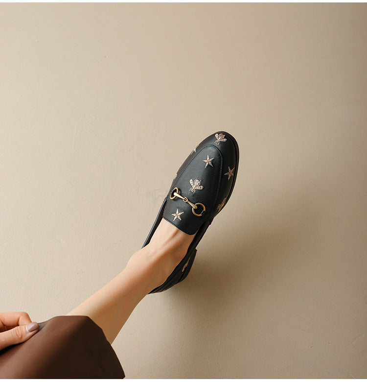 Klassische Leder-Loafer mit Bienen- und Stern-Motiv