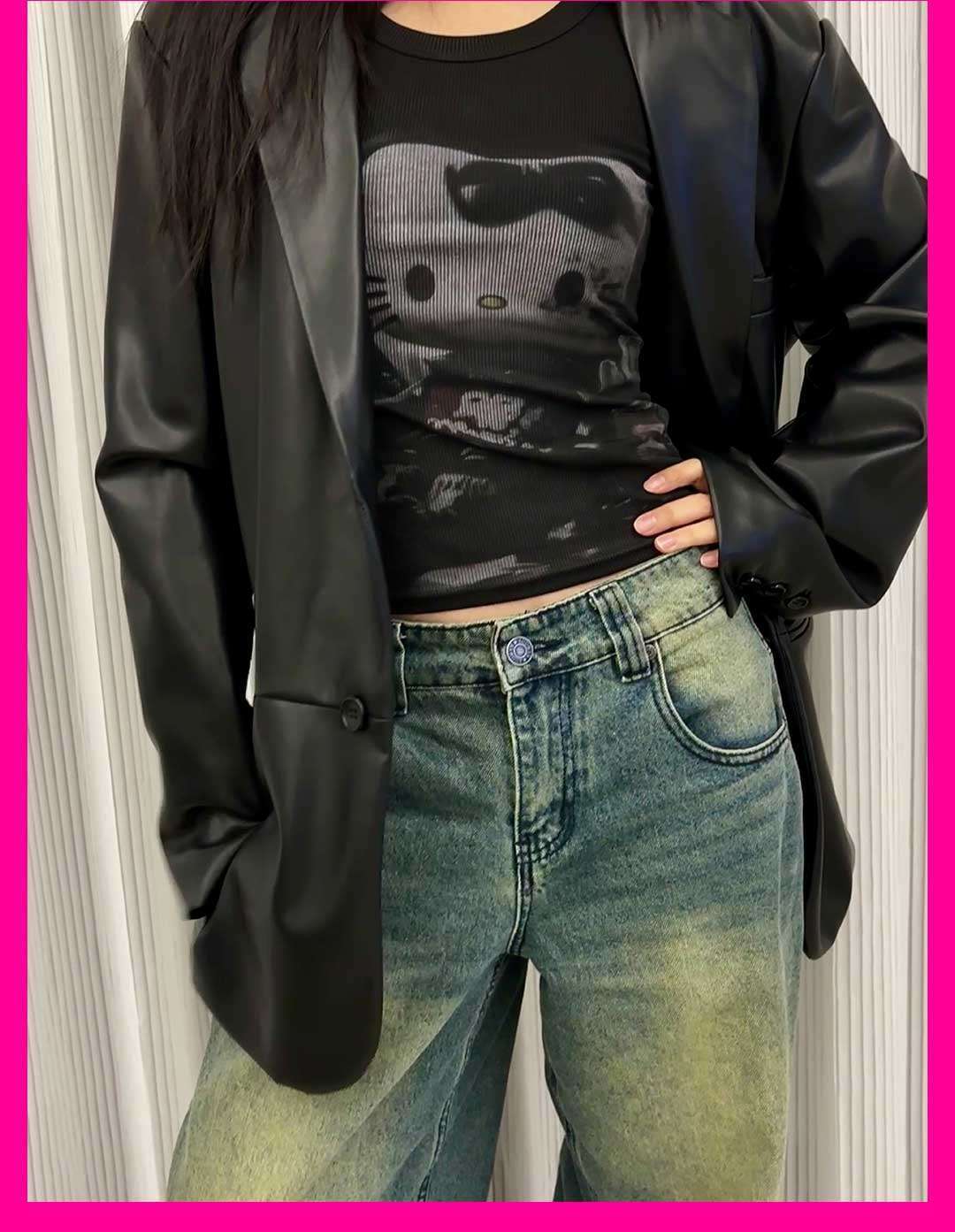 Lexie – Tanktop mit Katzenmotiv in Kontrastfarbe