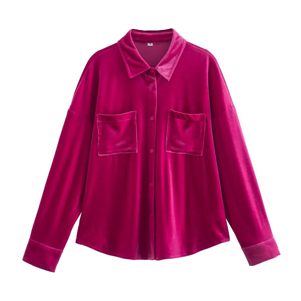 Zamora Samt-Top mit Knopfleiste und Taschen - Fuchsie