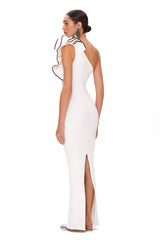 Floral Maxi Dress with Halter Neck - White