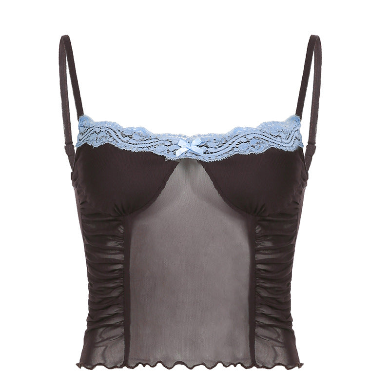 Kurzes Cami-Top aus Patchwork-Netzstoff