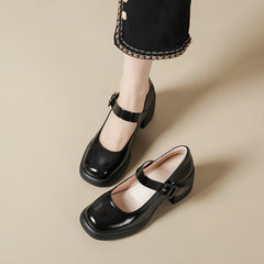 Women Casual Leather Chunky Heel Mary Jane Shoes Newgew Shoes