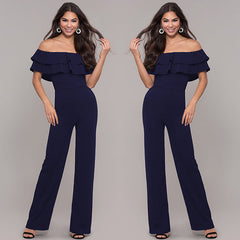 Jumpsuit mit V-Ausschnitt, Rüschen und hoher Taille
