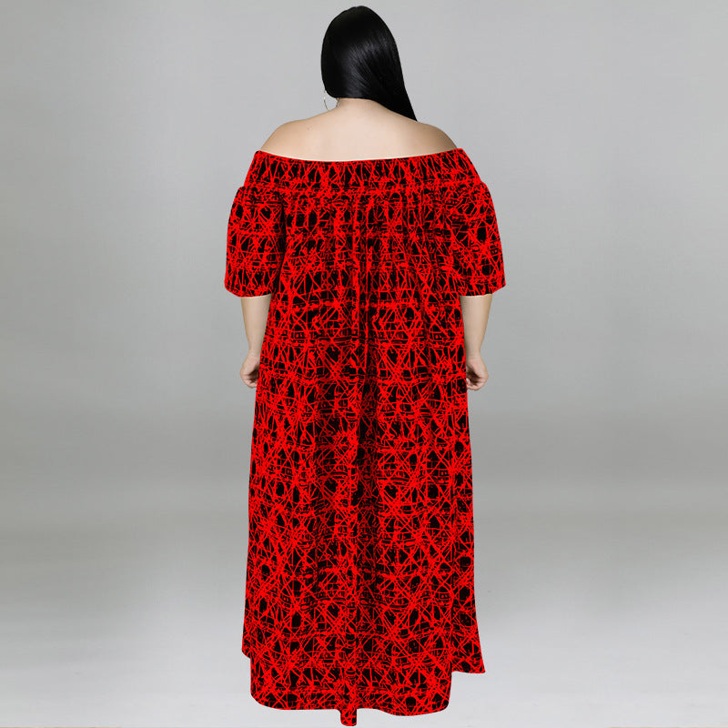 Lässiges, schulterfreies Kleid mit Print
