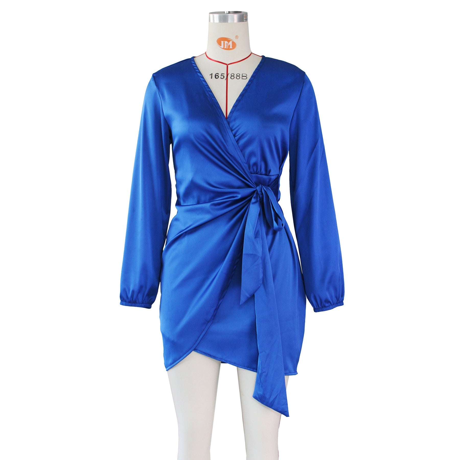 Schmales Minikleid mit V-Ausschnitt und Laternenärmeln