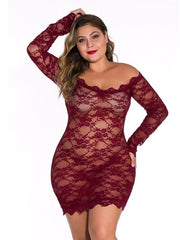 Plus Lace Perspective Long Sleeve Lingerie