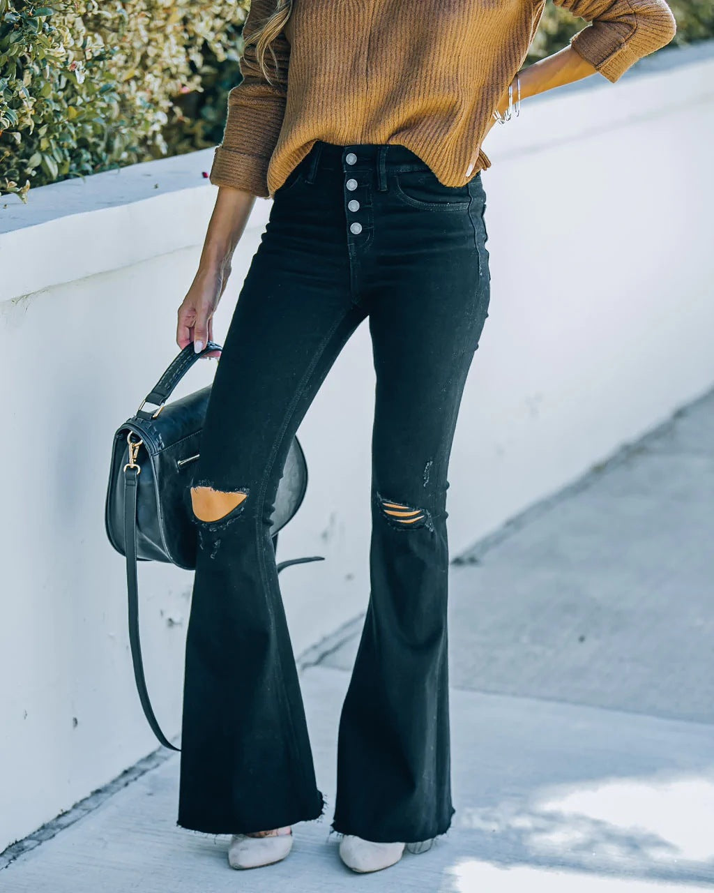 Premier High Rise Distressed Flare Denim Ins Street