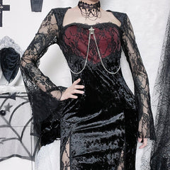 Vestido maxi ajustado con escote en V y mangas largas con aberturas