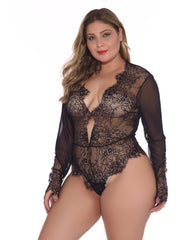 Plus Lace Striped Panel Long Sleeve