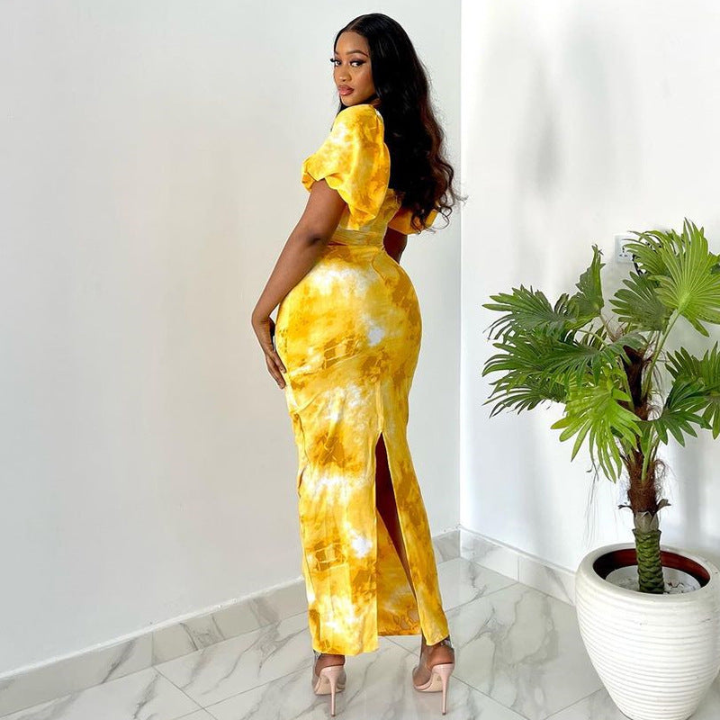 Abbi Cotton Floral Smocked Puff Sleeve Dress - Yellow Multi ENDL-001