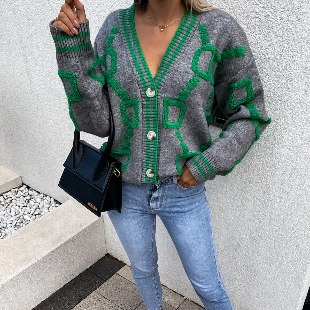 Tennessee Plaid Crop Cardigan mit Knopfleiste - Grün