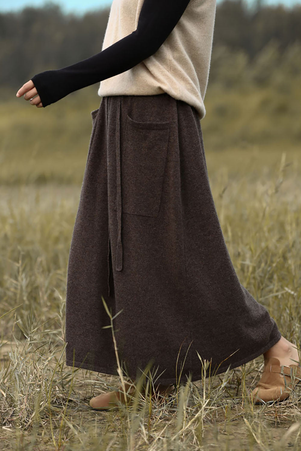 A-Linien-Rock aus 100 % reiner Wolle mit hoher Taille und Taschen