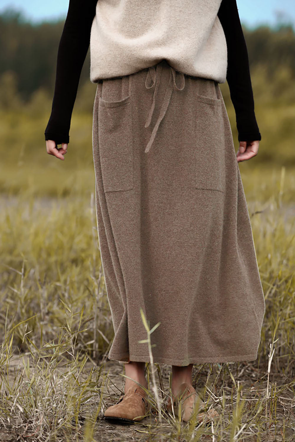 A-Linien-Rock aus 100 % reiner Wolle mit hoher Taille und Taschen