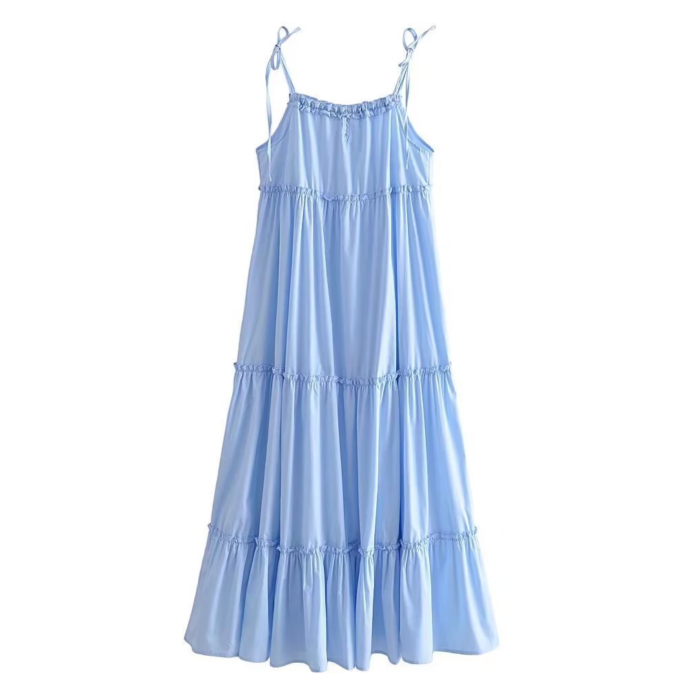 Tru Tiered Rüschen-Maxikleid - Puderblau