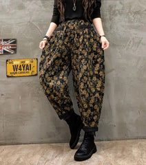 Stilvolle Schwarze Cinched Print Lose Jeanshose Hose Winter