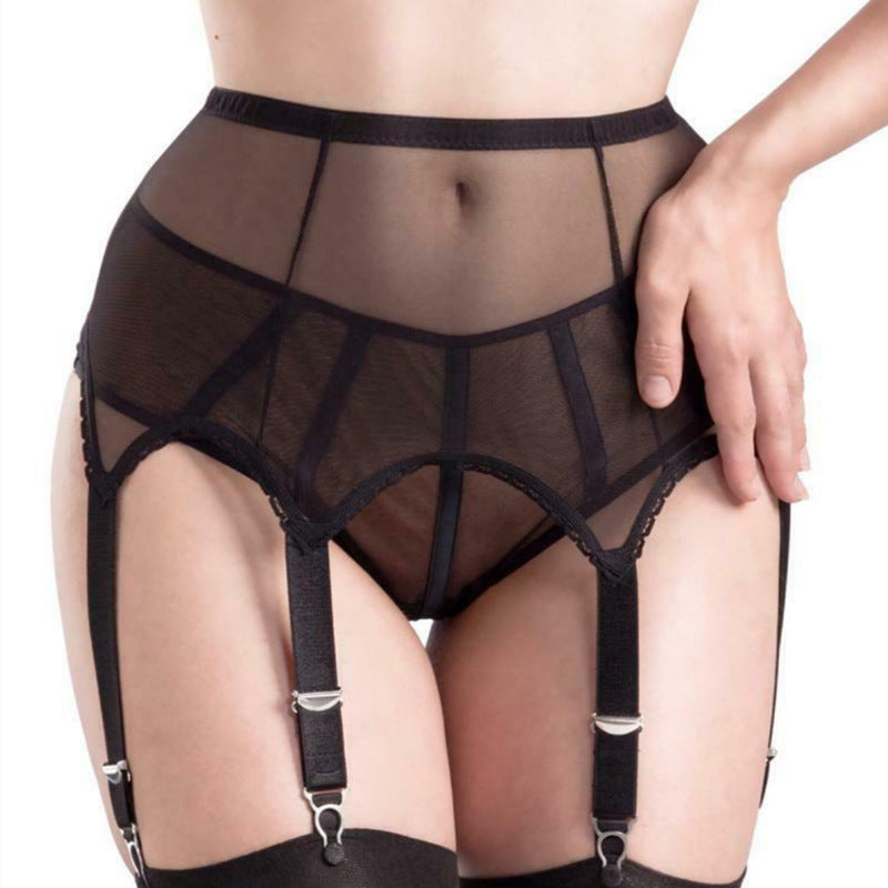 Black Polka Dot Sheer Adjustable Garter Belt With Thong