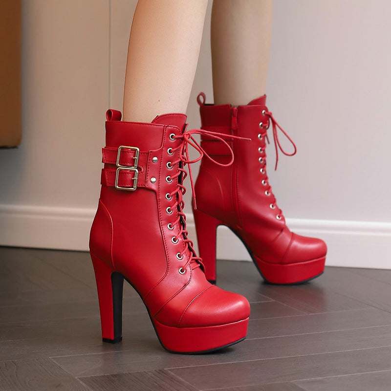 Black/Red Platform Stiletto High Heel Ankle Boots