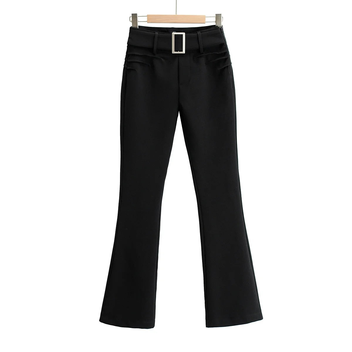 Buckle Belted Flare Leg Pants