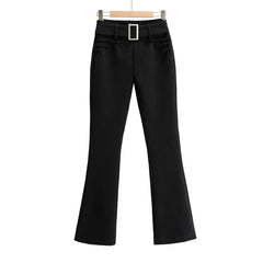 Buckle Belted Flare Leg Pants