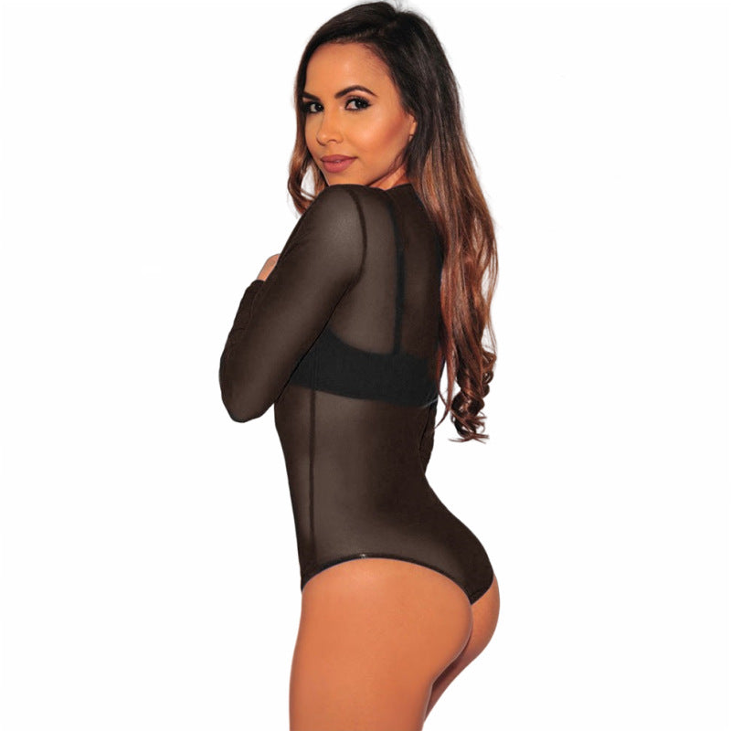 Avidlove Langarm-Bodysuit für Netz-Bodysuit-Oberteil, transparent, mit Aussparung in der Taille, Trikots, S-XXL