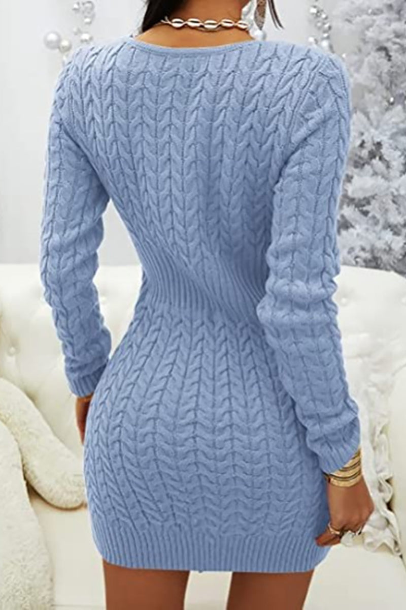 Vestido tipo suéter ajustado con cuello en V y cremallera