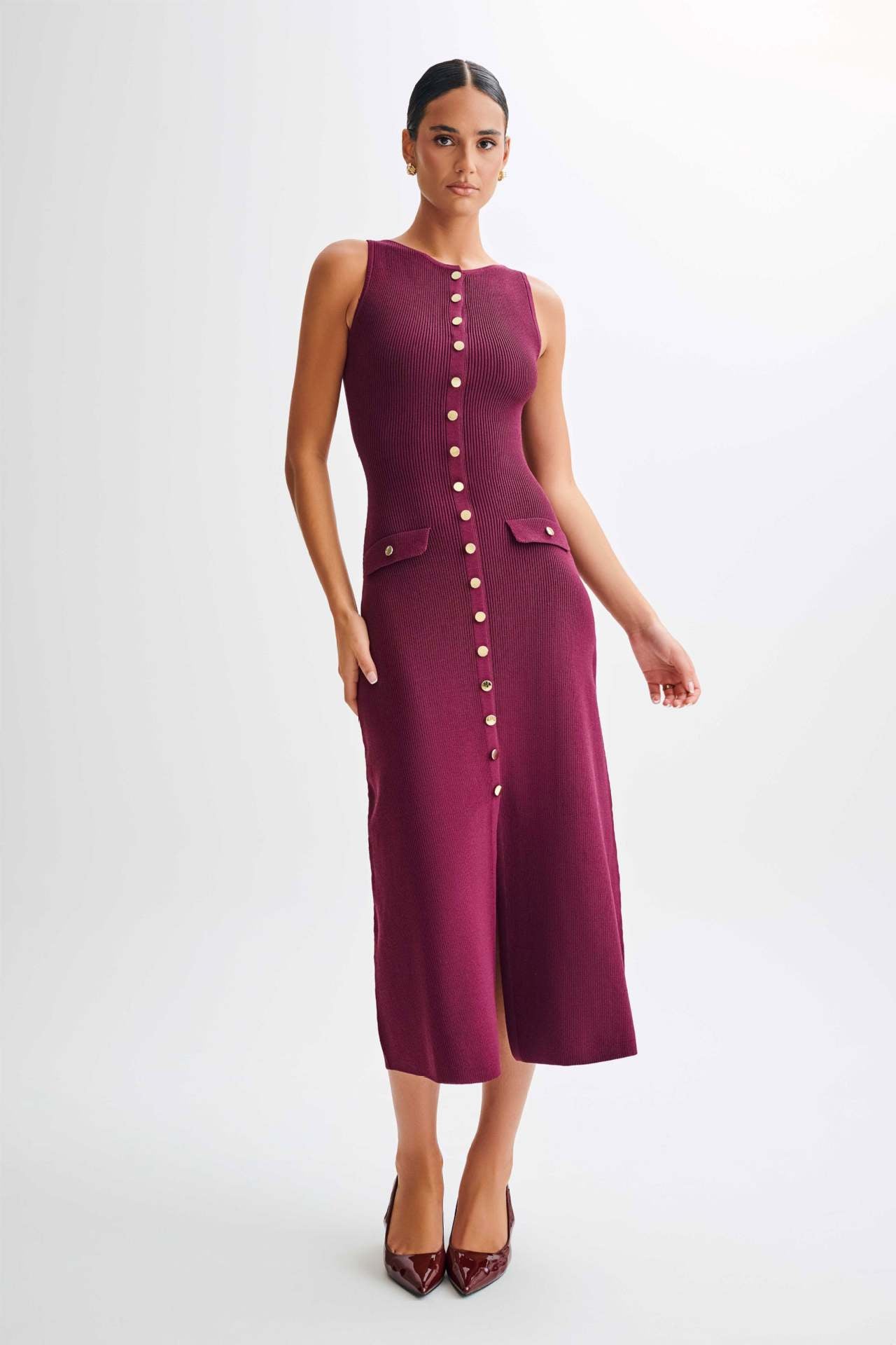 Elaine – Geripptes Midikleid mit Knopfleiste und Bindeband