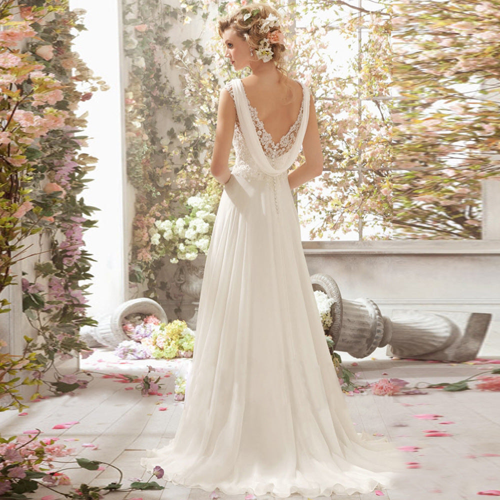Romantisches, charmantes V-Ausschnitt-Spitzennetz-Hochzeits-/Abendkleid