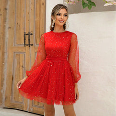 Star & Dobby Mesh Fit And Flare Dress